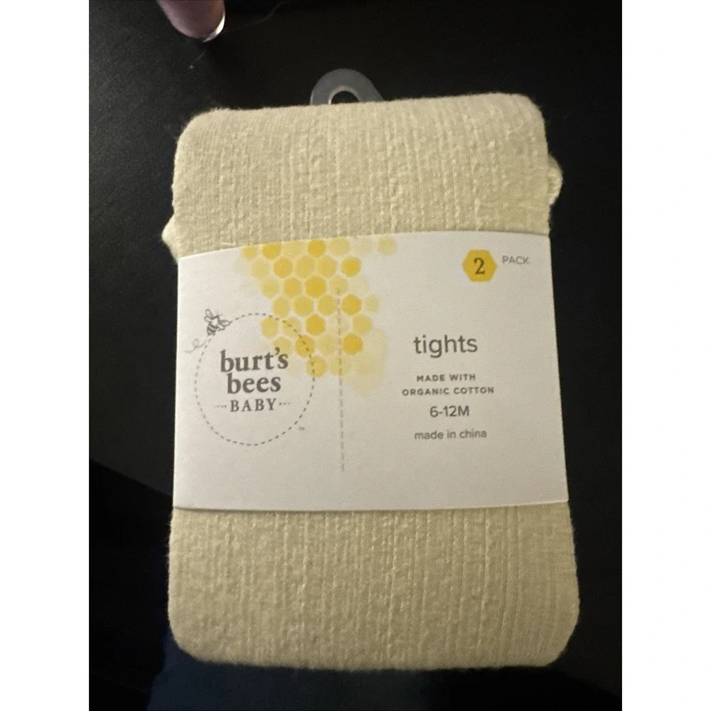 Burts Bees Baby Tights 6-12 Months Organic Cotton 2 Pack‎ Beige, Black BNIP